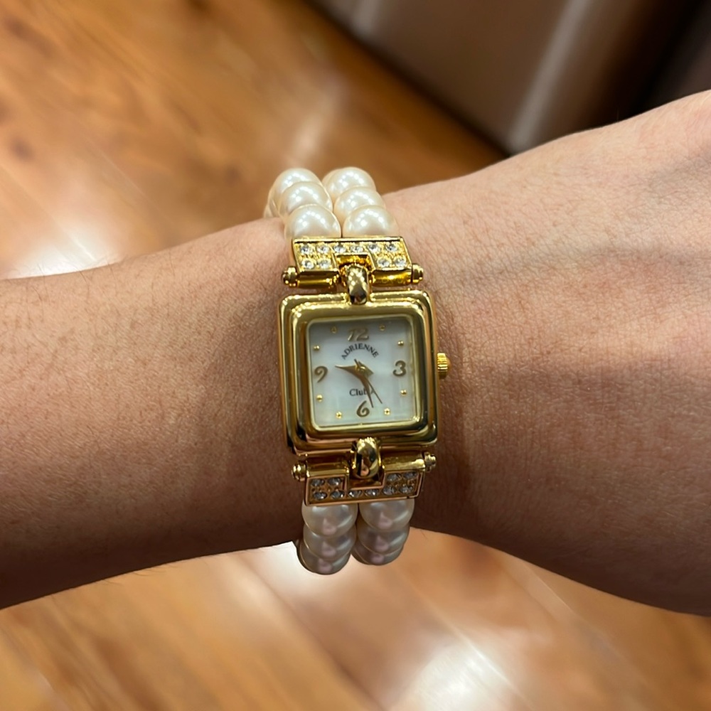 Vintage Adrienne Club A Gold Pearl Diamond Gem Stone and Opal Watch
